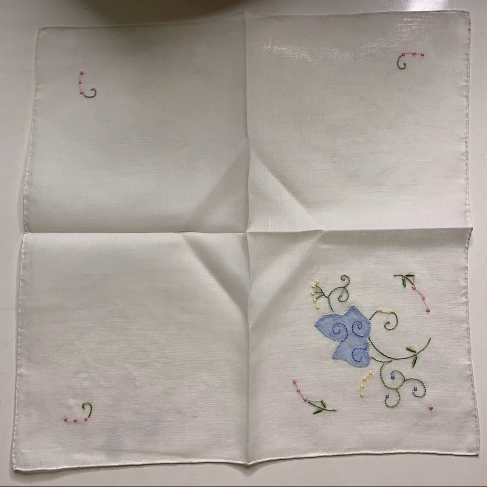 Vintage Benetian lace Benezianische Spitzen Embroidered flower linen napkin set